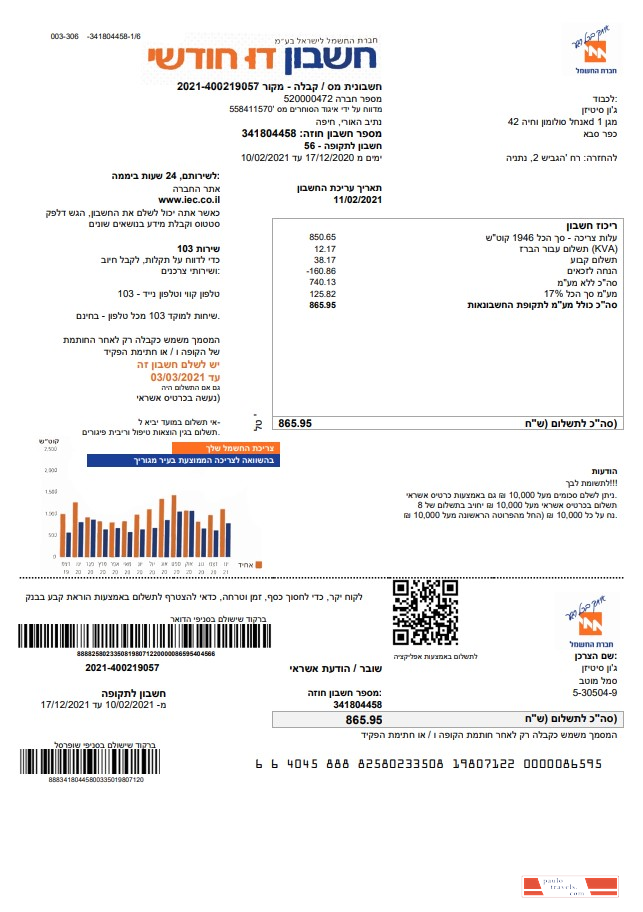 Israel Electric Corporation utility bill template in Word and PDF format (.doc and .pdf) in Hebrew
